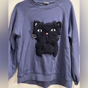 Polarn O. Pyret Blue and Black Cat Face Sweatshirt